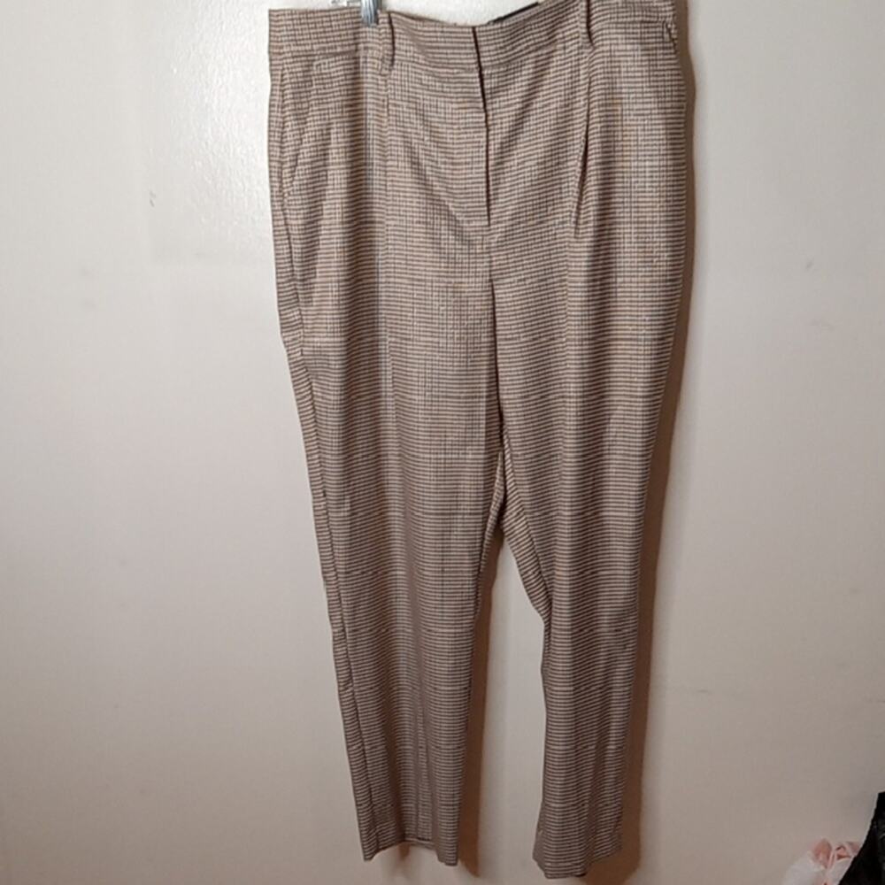 NWT Nine West Women's Size 16 Herringbone Checkered Tan Trousers. Office, Plus